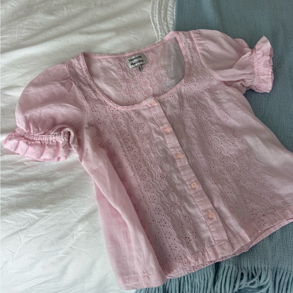 Damson Madder (New) Pink Eyelet Puff Sleeve Blouse
